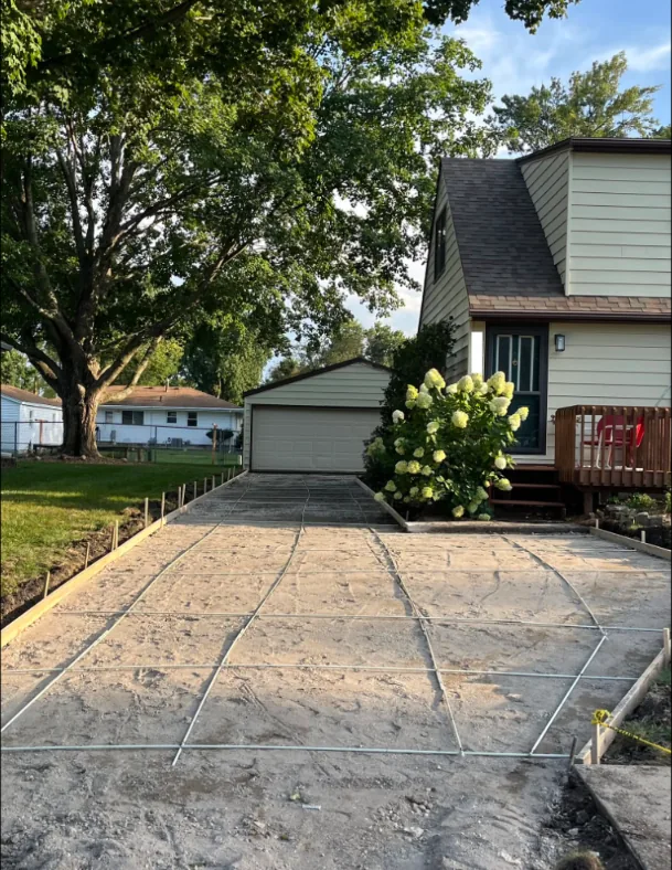 Rebar grid set in forms for a new concrete driveway, Medina Concrete job in Des Moines